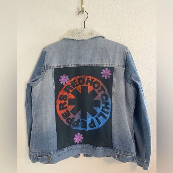 Pink Floyd & Red Hot Chili distressed upcycle trucker jean jacket ONE OF A KIND - Picture 11 of 13